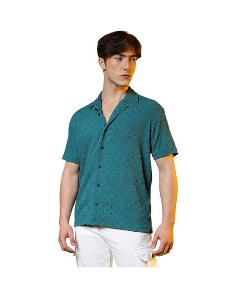 Men's Teal Green Self-Design Pom-Pom Shirt