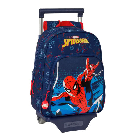 School Rucksack with Wheels Spider-Man Neon Navy Blue 27 x 33 x 10 cm