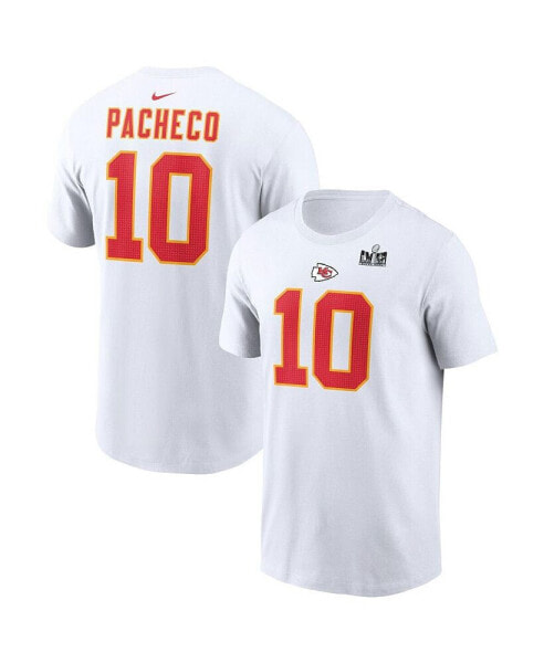 Men's Isiah Pacheco White Kansas City Chiefs Super Bowl LVIII Patch Player Name and Number T-shirt