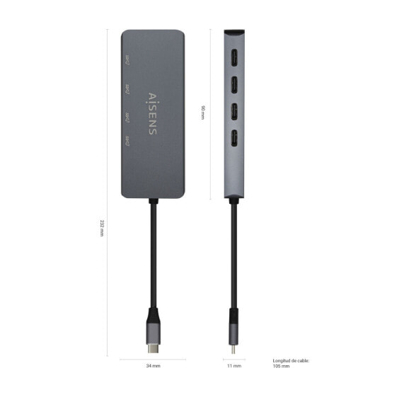 USB-разветвитель Aisens A109-0745 Серый (1 штук)