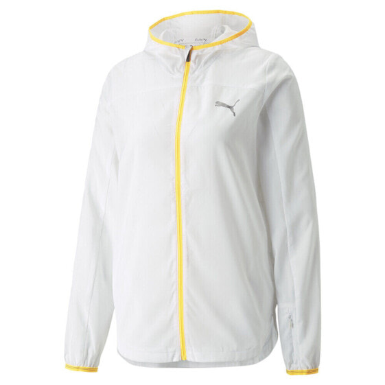 Puma Woven Hooded Full Zip Running Jacket Womens White Casual Athletic Outerwear