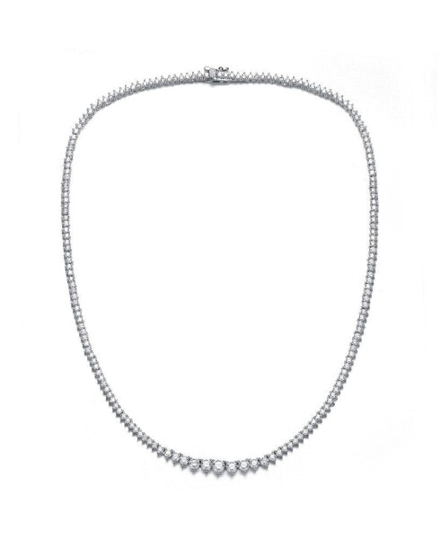 Sterling Silver White Gold Plated and Clear Cubic Zirconia Tennis Necklace