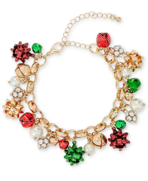 Tri-Tone Crystal, Imitation Pearl & Bow Jingle Bell Charm Bracelet, Created for Macy's