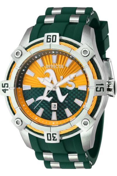 Invicta Men's 43278 MLB Oakland Athletics Quartz Green Yellow Dial Watch