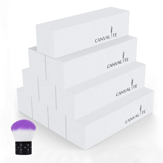 Canvalite Pack of 10 Nail Buffer Purple Nail Care Polishing Block Grit 120 Nail Sanding Blocks with Nail Brush for Nail Polishing Nail Design Buffer for Nails