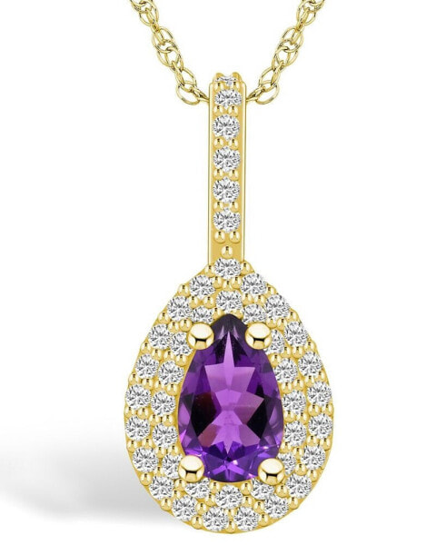 Amethyst (7/8 Ct. T.W.) and Diamond (3/8 Ct. T.W.) Halo Pendant Necklace in 14K Yellow Gold