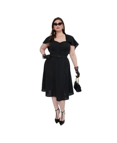 Plus Size Woven Detachable Capelet Swing Dress