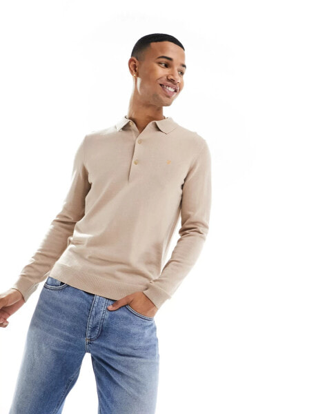 Farah – Glenarm – Pullover aus Merinowolle in Beige mit Polokragen