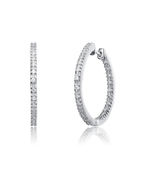 Sterling Silver White Gold and 14K Gold Plated Cubic Zirconia Hoop Earrings