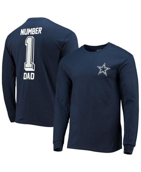 Men's Navy Dallas Cowboys #1 Dad Long Sleeve T-shirt