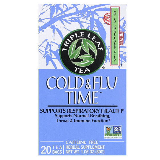 Травяной чай против простуды и гриппа, без кофеина, 20 пакетиков по 1.06 унции (30 г) Triple Leaf Tea