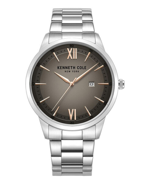 Men's Quartz Slim Silver-Tone Stainless Steel Watch 43mm