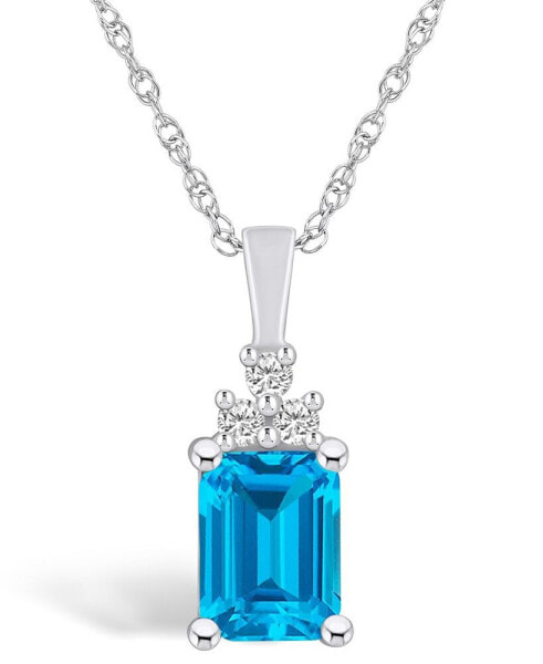 Blue Topaz (2 Ct. T.W.) and Diamond (1/10 Ct. T.W.) Pendant Necklace in 14K White Gold