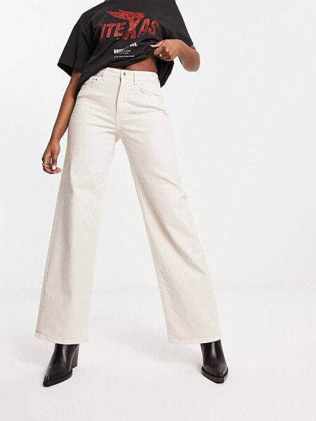 Only Juicy high waisted wide leg jeans in ecru