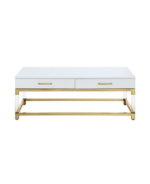 Casandra 2-Drawer High Gloss Coffee Table with Acrylic Legs and Metal Base