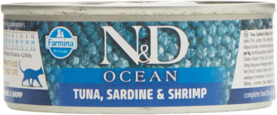 Farmina N&D Ocean Pastete Katzenfutter(Nassfutter, mit hochwertigen Vitaminen und natürliche Antioxidantien, ohne Mais, Zutaten: Thunfisch, Sardinen und Garnelen, Portionsgröße: 70 g)