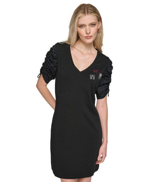 Women's Ruched-Sleeve T-Shirt Dress