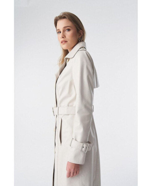 Women's Genuine Leather Trench Coat, Beige