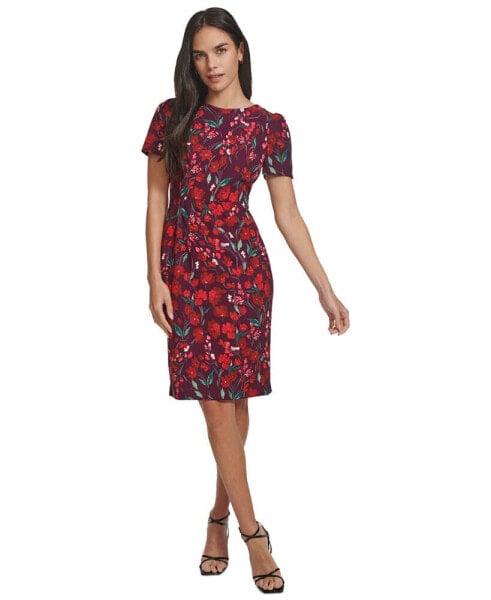 Petite Floral Short-Sleeve Sheath Dress