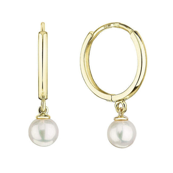Gold hoop earrings with real pearls 91P00030