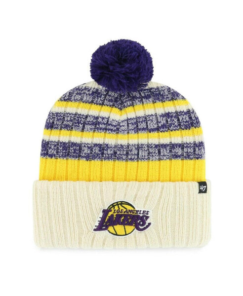 Men's Cream Los Angeles Lakers Tavern Cuffed Knit Hat with Pom