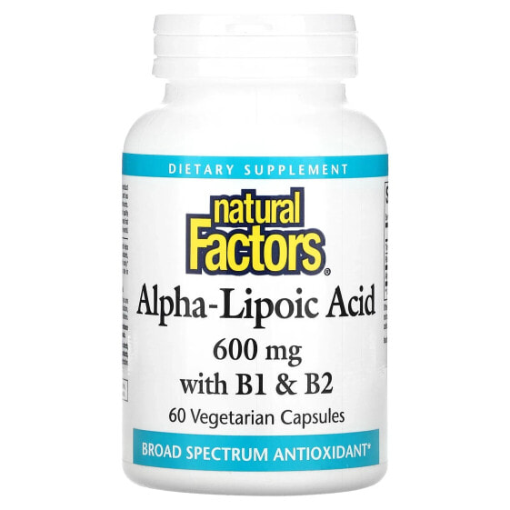 Natural Factors, Альфа-липоевая кислота с витаминами B1 и B2, 600 мг, 60 вегетарианских капсул