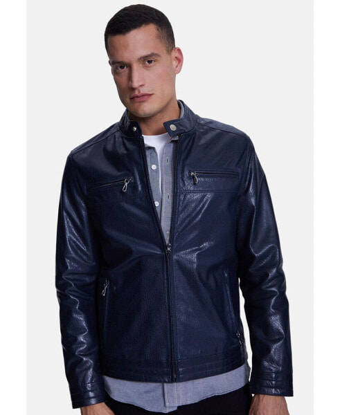 Men's Cruiser Style Genuine Leather Jacket, Navy