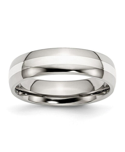 Stainless Steel Sterling Silver Inlay Polished 6mm Band Ring