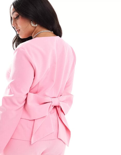 ASOS LUXE Curve co-ord sweetheart tailored blazer with bow back in pink