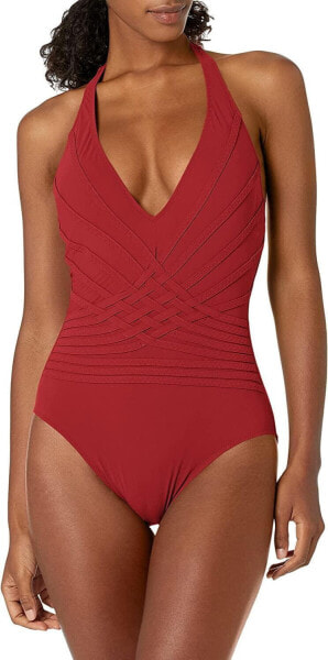 Gottex 281968 Women's Divine Halter V Neck One Piece, Scarlet Red, Size 6