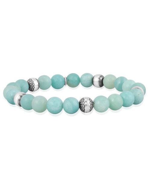 Sterling Silver Amazonite Gemstone Stretch Bracelet, Size Medium - Large