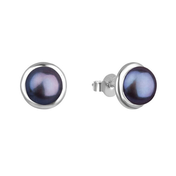 Elegant silver earrings with dark pearls AGUP2686P