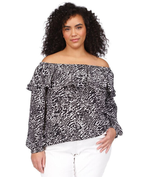 Plus Size Animal-Print Off-The-Shoulder Top