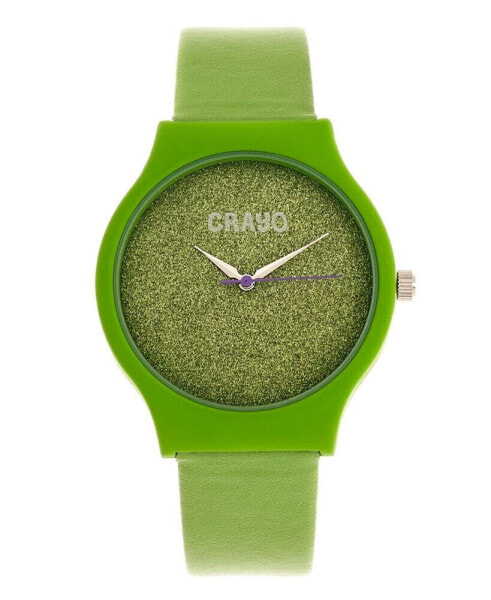 Unisex Glitter Green Leatherette Strap Watch 36mm