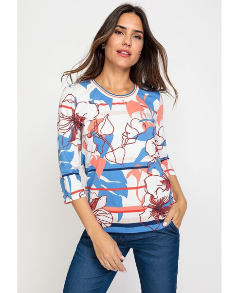 Women's Cotton Blend 3/4 Sleeve Multi-Print T-Shirt