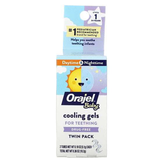 Прорезыватель для зубов Baby Orajel Cooling Gel, дневной и ночной, 0+ лет, 2 тюбика, 5.1 г каждый