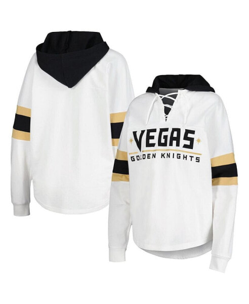 Women's White, Black Vegas Golden Knights Goal Zone Long Sleeve Lace-Up Hoodie T-shirt