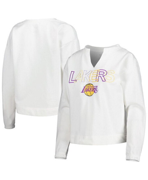 Women's White Los Angeles Lakers Sunray Notch Neck Long Sleeve T-shirt