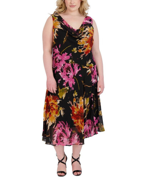 Plus Size Floral-Print Handkerchief-Hem A-Line Dress