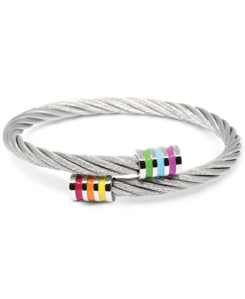 Rainbow Enamel Bypass Cable Bracelet in Stainless Steel