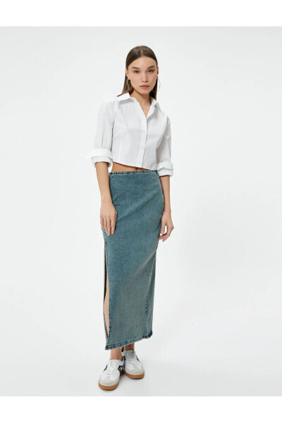 Юбка Koton Side-Slit Cotton High-Waist