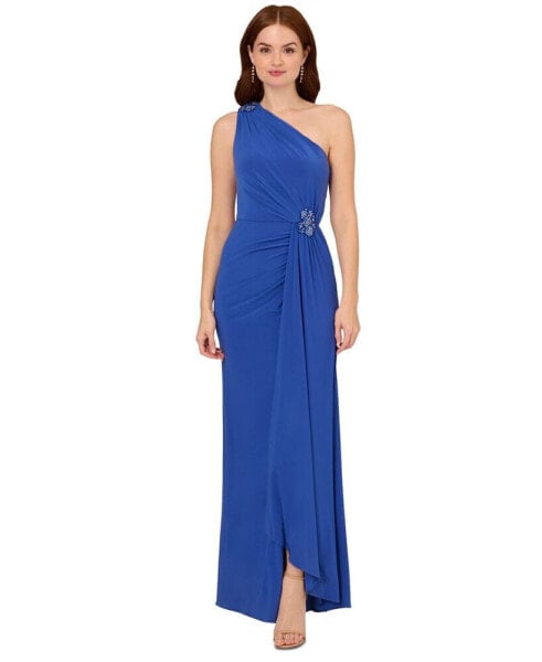 Women's Draped One-Shoulder Jersey Gown