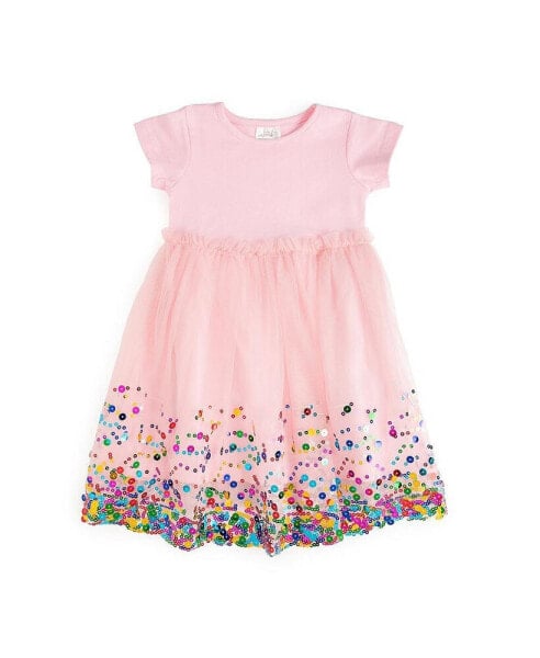 Toddler Girls Pink Confetti Short Sleeve Tutu Dress