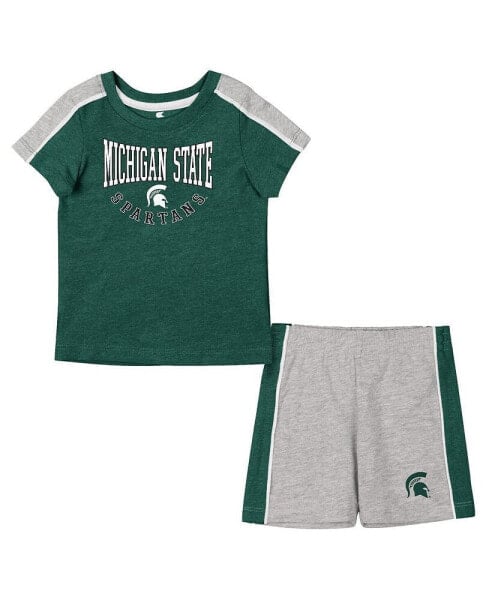 Infant Boys and Girls Green, Heather Gray Michigan State Spartans Norman T-shirt and Shorts Set
