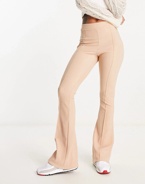 ASOS DESIGN ottoman rib kick flare trouser in stone