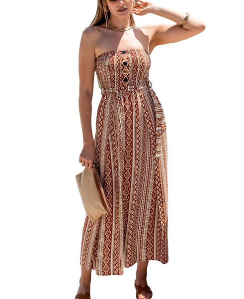 Women's Geo Print Belted Tube Beach Dress