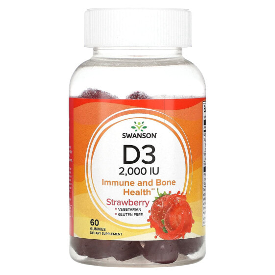 Витамин D Swanson D3, Ягодные жевательные конфеты, 2 000 МЕ, 60 шт