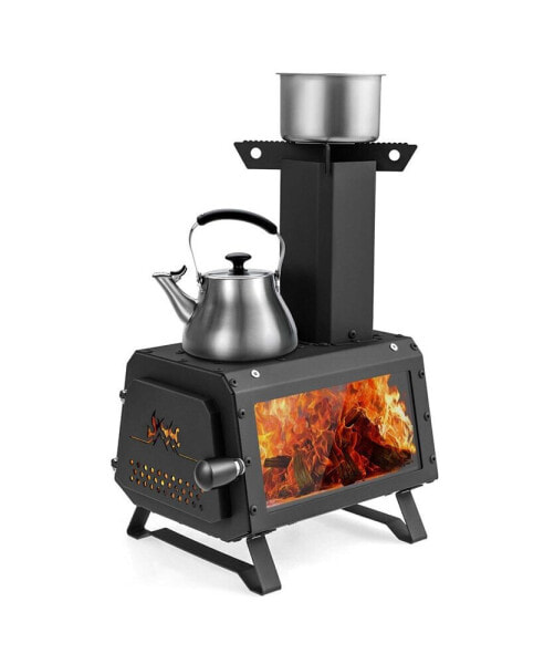 Portable Wood Burning Stove Wood Camping Stove Heater with 2 Cooking Positions