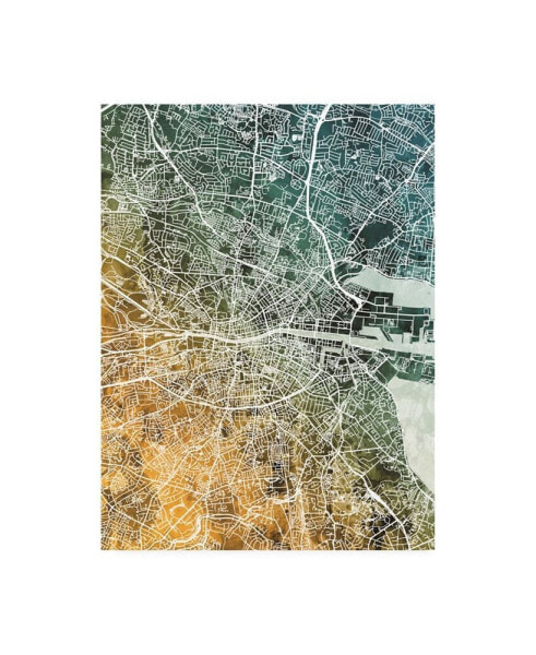 Michael Tompsett Dublin Ireland City Map Teal Orange Canvas Art - 27" x 33.5"