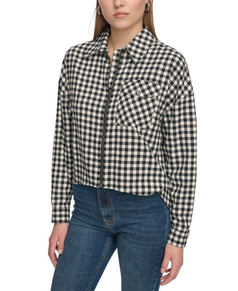 Women's Plaid Zip-Front Long-Sleeve Shirt